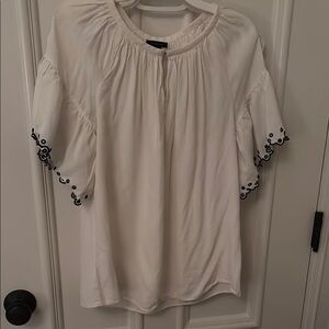 Ann Taylor Cream Ruffled Blouse with Short Sleeves